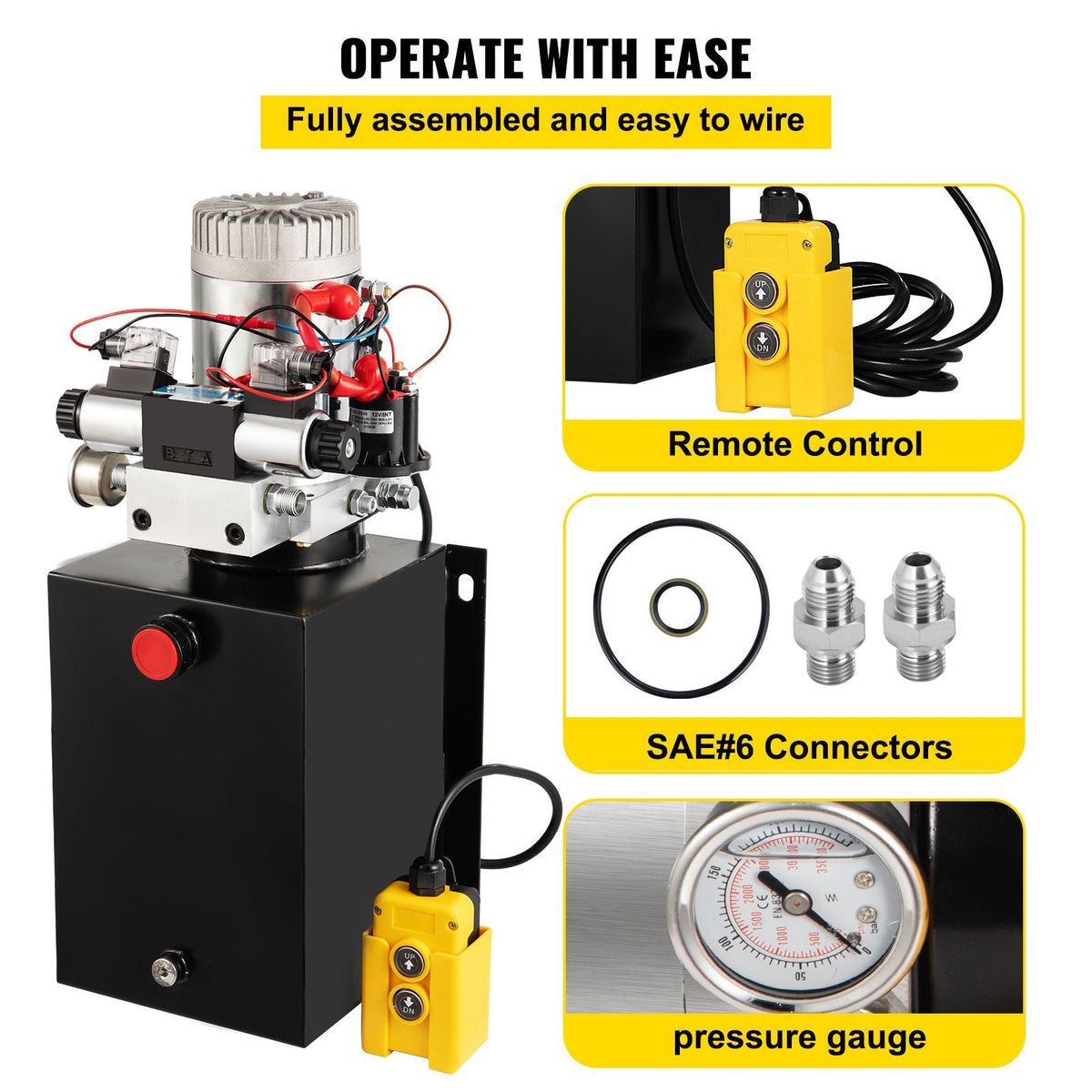 Hydraulic Power Unit 12 Volt Dump Trailer Hydraulic Pump Double Acting 12 Quart Hydraulic Pump Electric Hydraulic Cylinder Pump with Brass Pressure Gauge for Dump Trailer Lift Gates & Trucker