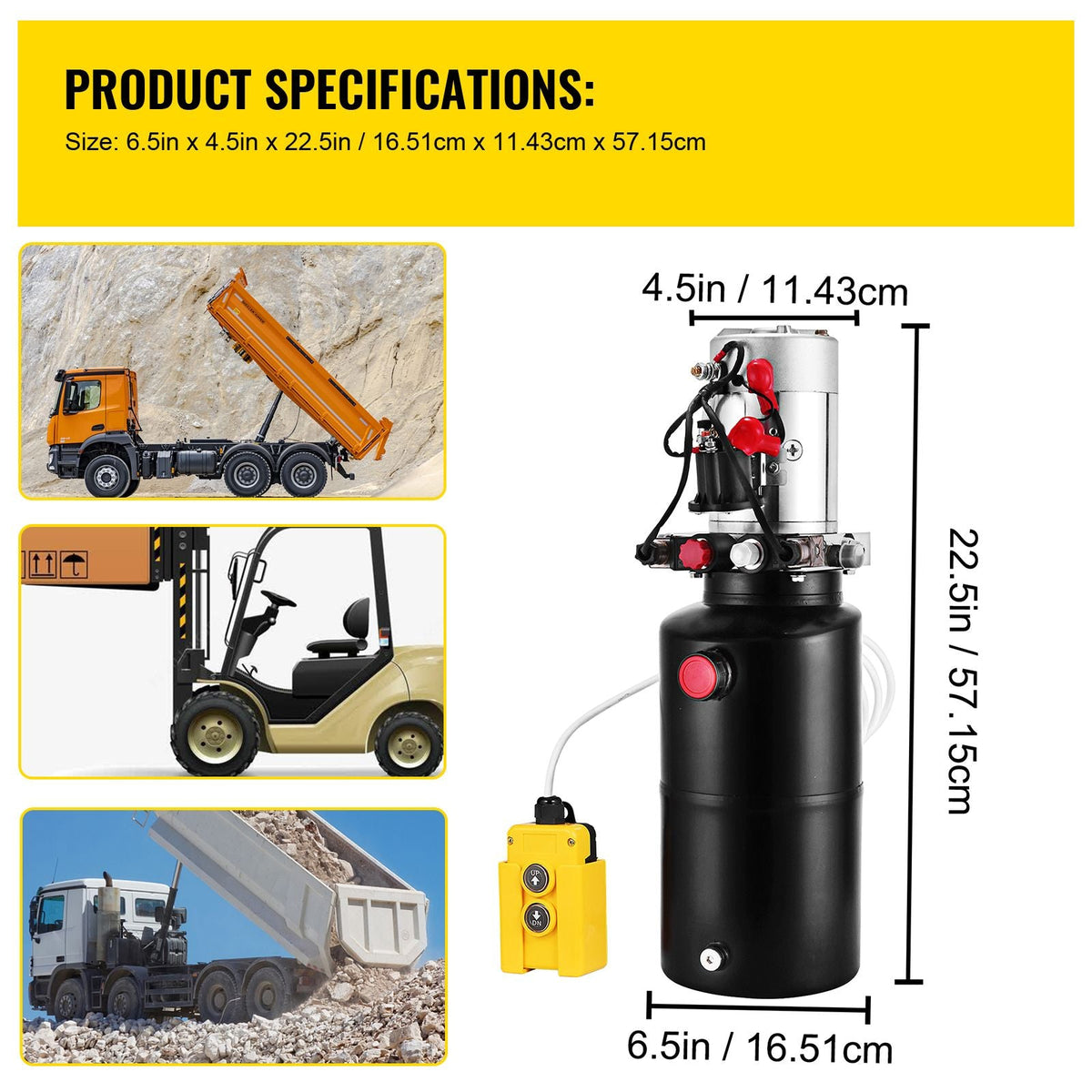Hydraulic Power Unit 12V DC Double Acting Hydraulic Pump 8 Quart Steel Reservoir Hydraulic Pump Unit for Dump Trailers Car Lift Pump (8 Quart Double Acting Steel)