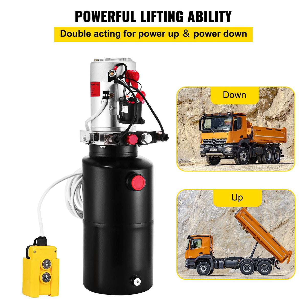 Hydraulic Power Unit 12V DC Double Acting Hydraulic Pump 8 Quart Steel Reservoir Hydraulic Pump Unit for Dump Trailers Car Lift Pump (8 Quart Double Acting Steel)