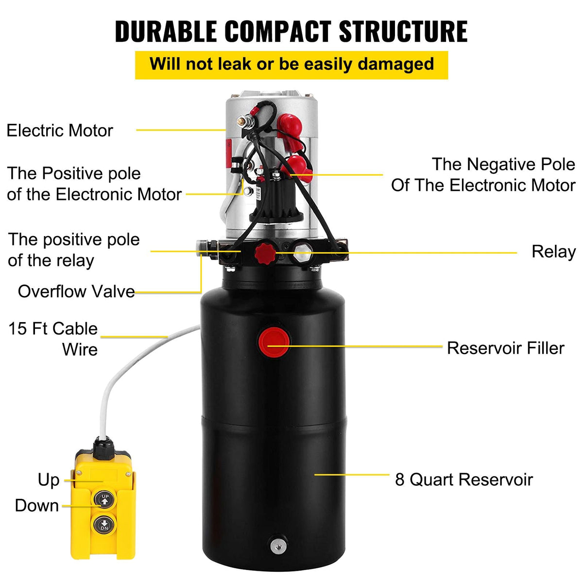 Hydraulic Power Unit 12V DC Double Acting Hydraulic Pump 8 Quart Steel Reservoir Hydraulic Pump Unit for Dump Trailers Car Lift Pump (8 Quart Double Acting Steel)