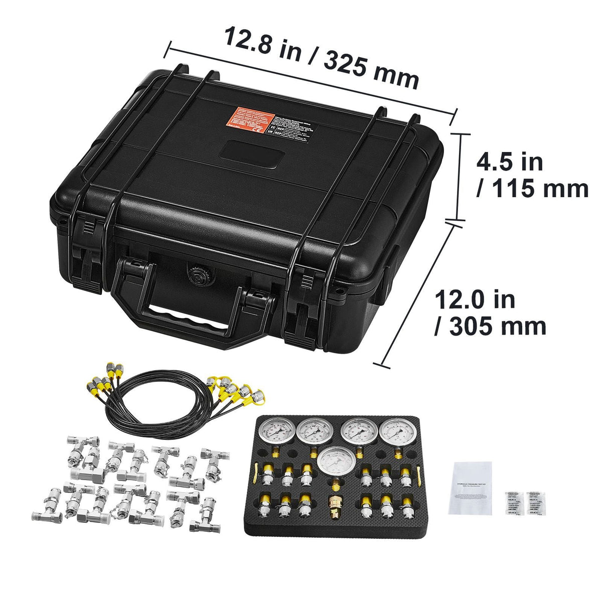 Hydraulic Pressure Test Kit, 10/100/250/400/600bar, 5 Gauges 13 Couplings 14 Tee Connectors 5 Test Hoses, Excavator Hydraulic Test Gauge Set with Carrying Case for Excavator Tractors Machinery