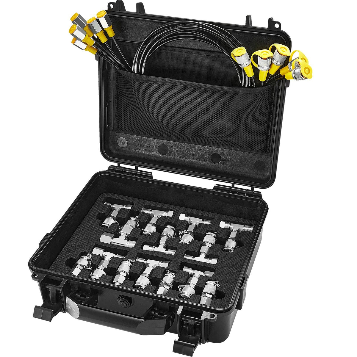 Hydraulic Pressure Test Kit, 10/100/250/400/600bar, 5 Gauges 13 Couplings 14 Tee Connectors 5 Test Hoses, Excavator Hydraulic Test Gauge Set with Carrying Case for Excavator Tractors Machinery