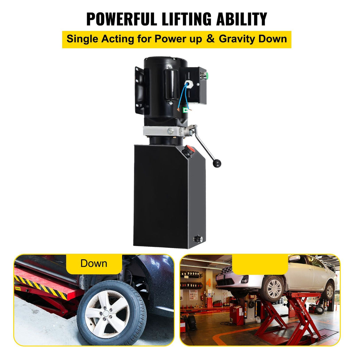 Hydraulic Pump 14 Quart Hydraulic Power Unit 2950 PSI Car Lift Hydraulic Pack Dump Trailer 220V 60Hz 1 PH Auto Repair Shop with Oil Reservoir Tank