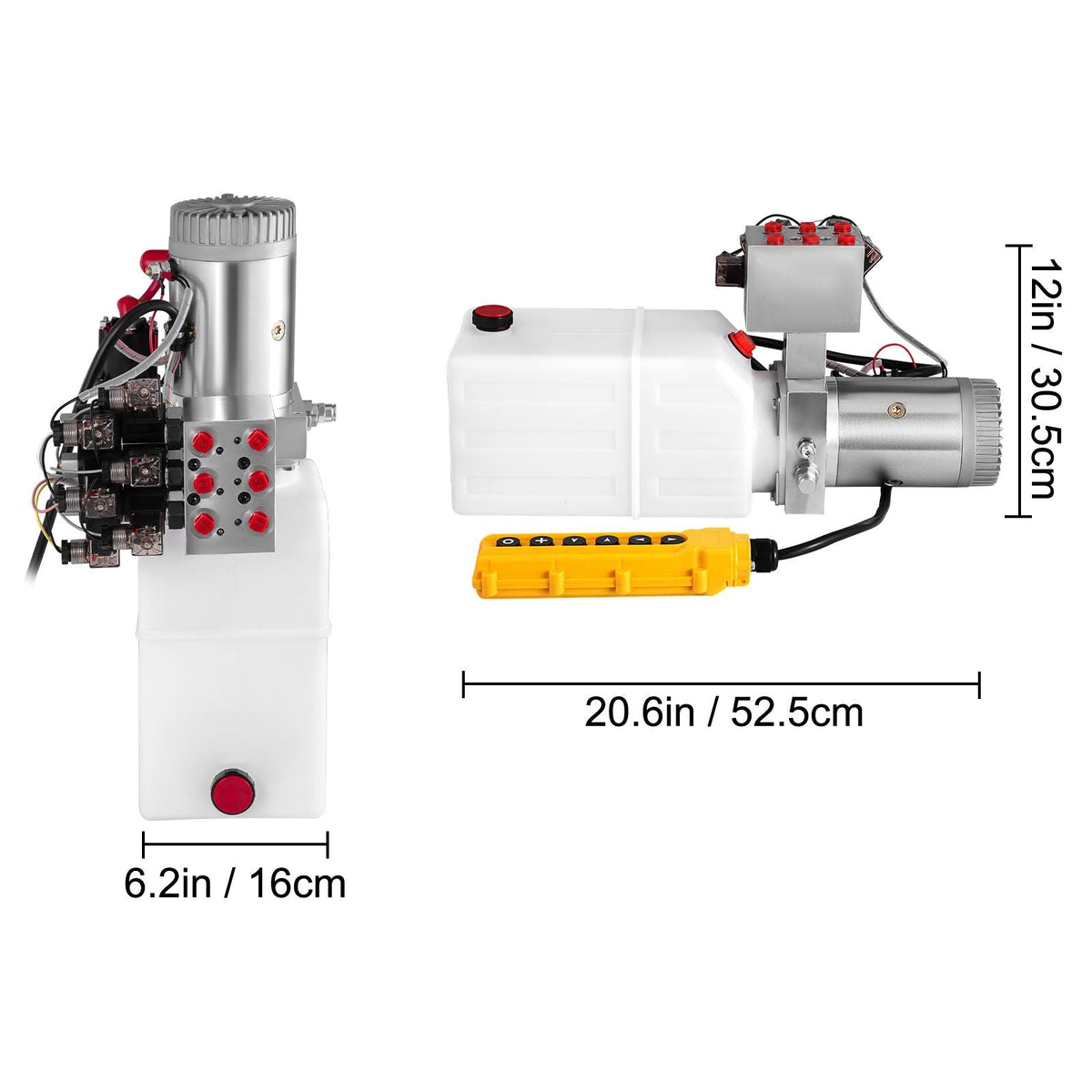 Hydraulic Pump, 6 Quart/1.5 Gal Double Acting Dump Trailer Pump DC 12V, 3200 PSI Max Relief Pressure, Electric Hydraulic Power Unit for Dump Trailer Car Lifting (with 6pcs SAE #6 Connectors)