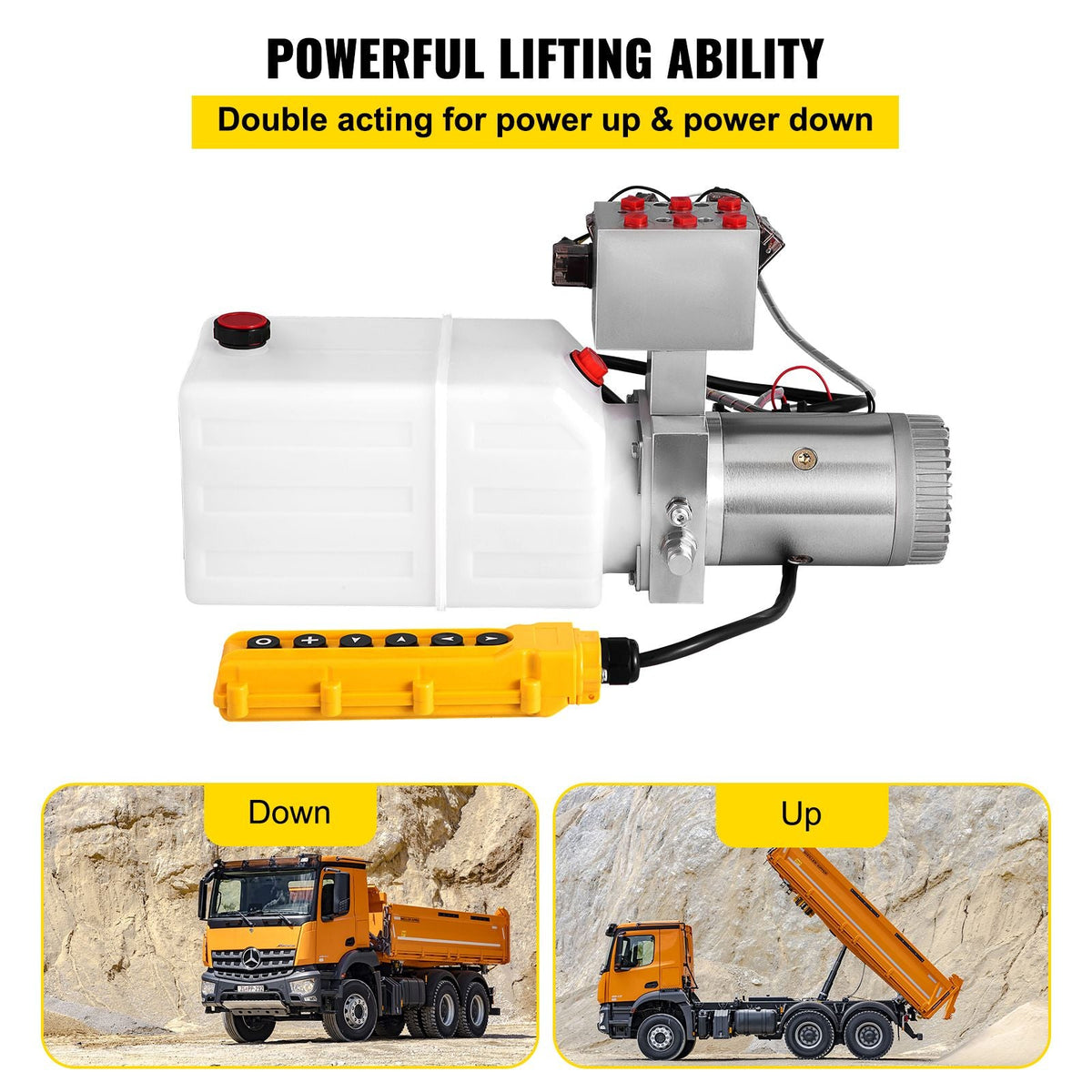 Hydraulic Pump, 6 Quart/1.5 Gal Double Acting Dump Trailer Pump DC 12V, 3200 PSI Max Relief Pressure, Electric Hydraulic Power Unit for Dump Trailer Car Lifting (with 6pcs SAE #6 Connectors)