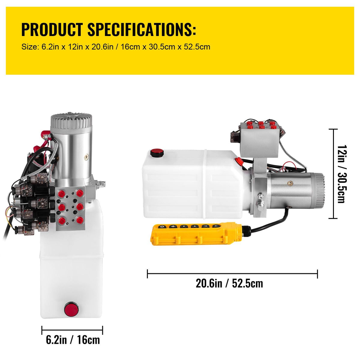 Hydraulic Pump, 6 Quart/1.5 Gal Double Acting Dump Trailer Pump DC 12V, 3200 PSI Max Relief Pressure, Electric Hydraulic Power Unit for Dump Trailer Car Lifting (with 6pcs SAE #6 Connectors)