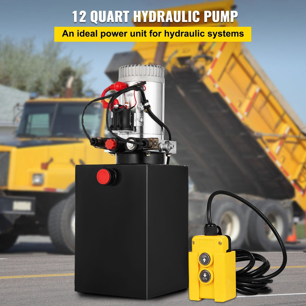 Hydraulic Pump Double Acting Hydraulic Power Unit 12V DC Dump Trailer Pump 3200PSI Hydraulic Power Unit for Dump Trailer Car Lifting (12 Quart, Steel/Double Acting)