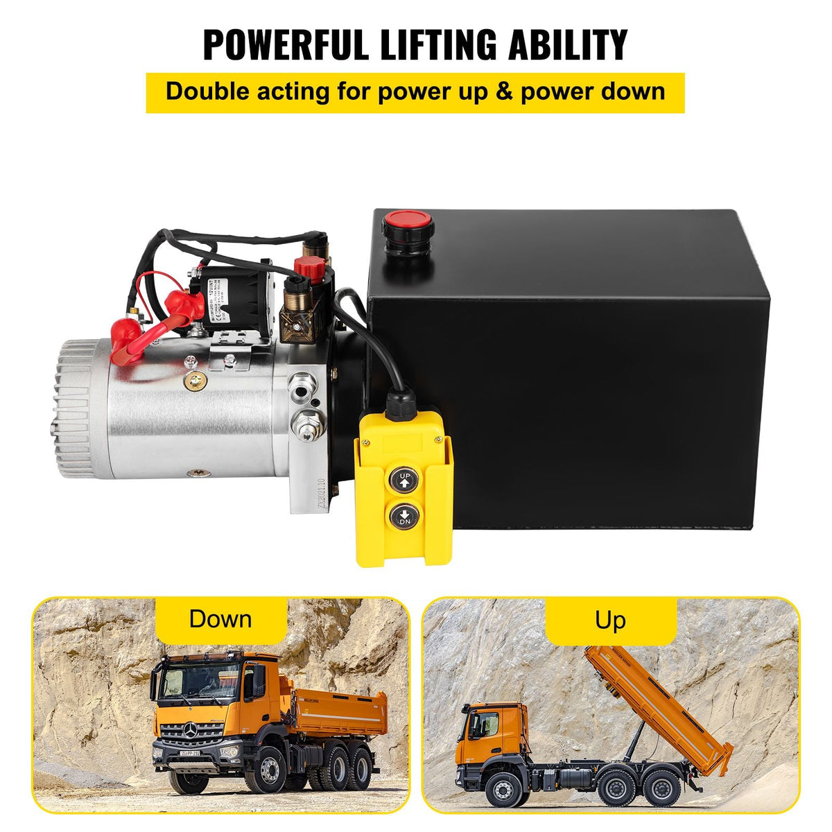 Hydraulic Pump Double Acting Hydraulic Power Unit 12V DC Dump Trailer Pump 3200PSI Hydraulic Power Unit for Dump Trailer Car Lifting (12 Quart, Steel/Double Acting)