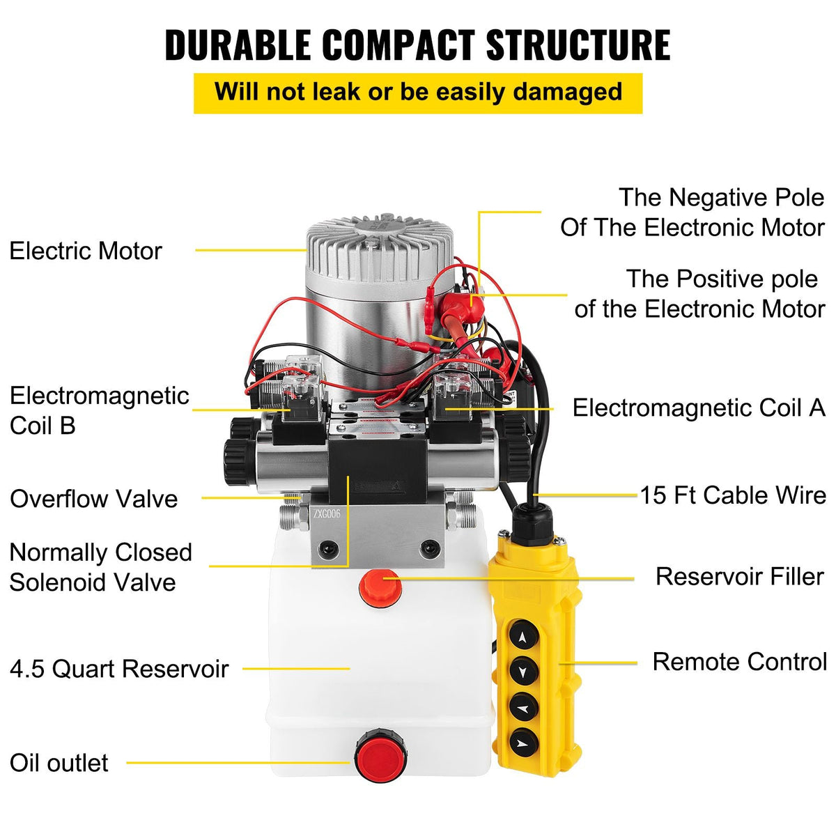 Hydraulic Pump Double Acting Hydraulic Power Unit Double Solenoid Hydraulic Power Pack 12V DC Hydraulic Power Pump with 4.5Liter Reservoir for Dump Trailer Car Lifting