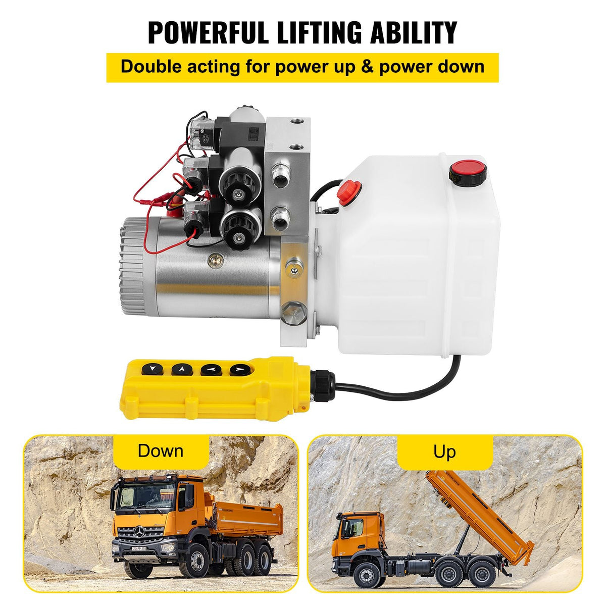 Hydraulic Pump Double Acting Hydraulic Power Unit Double Solenoid Hydraulic Power Pack 12V DC Hydraulic Power Pump with 4.5Liter Reservoir for Dump Trailer Car Lifting