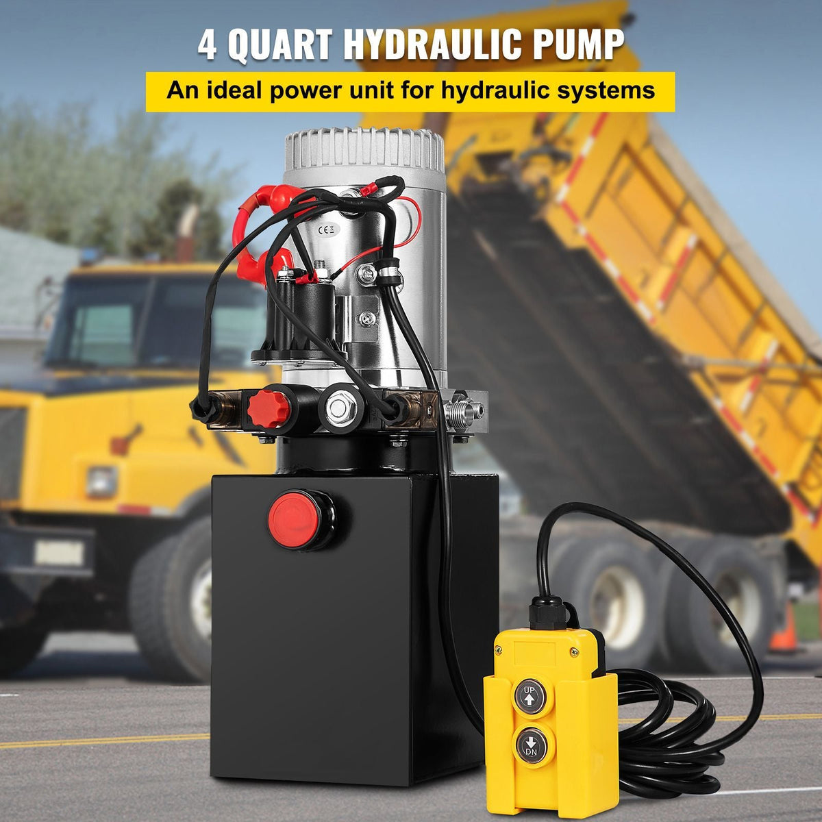 Hydraulic Pump Electric Hydraulic Pump 4 Quart Double Acting Metal Reservoir for Dump Trailer