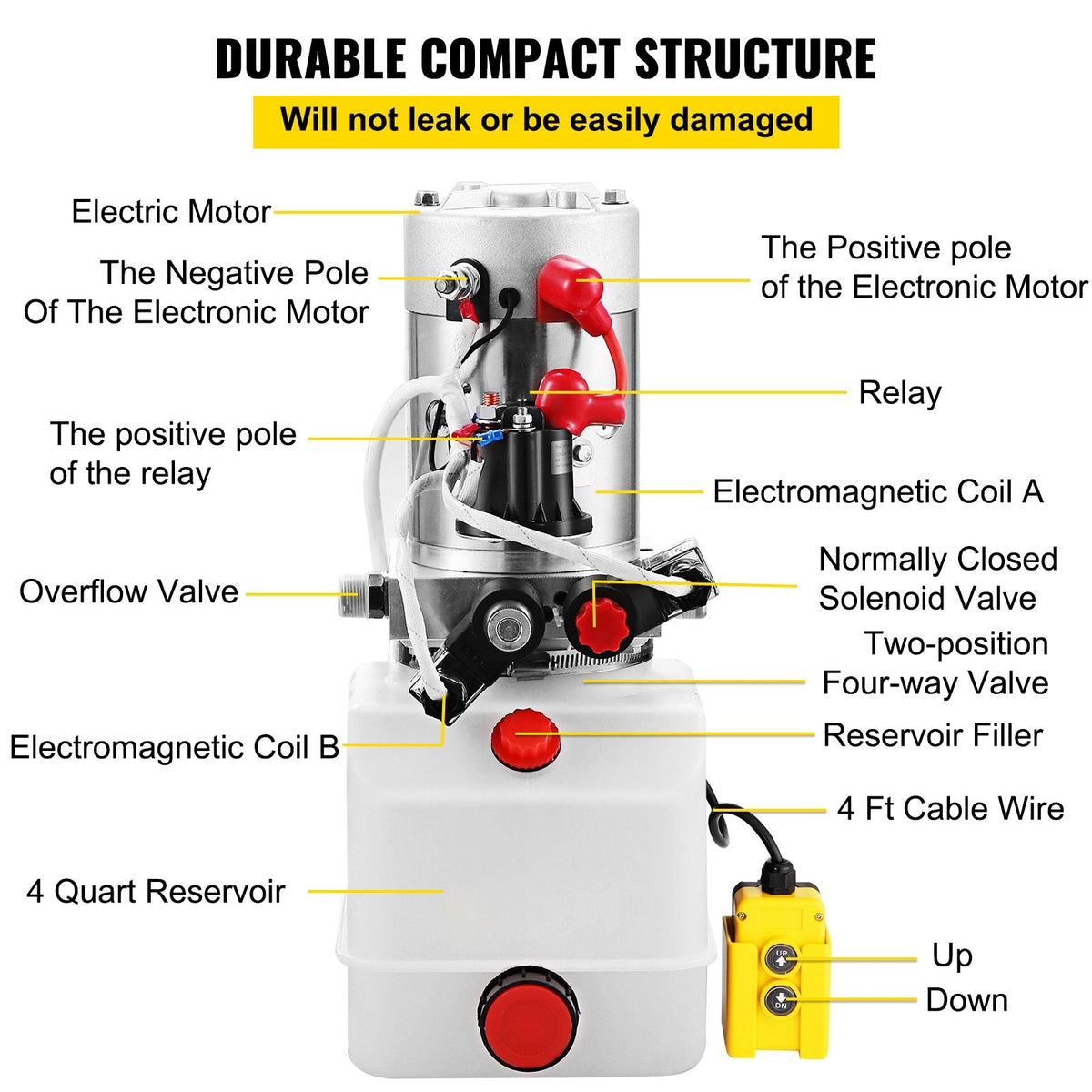 Hydraulic Pump Electric Hydraulic Pump 4 Quart Double Acting Plastic Reservoir For Dump Trailer
