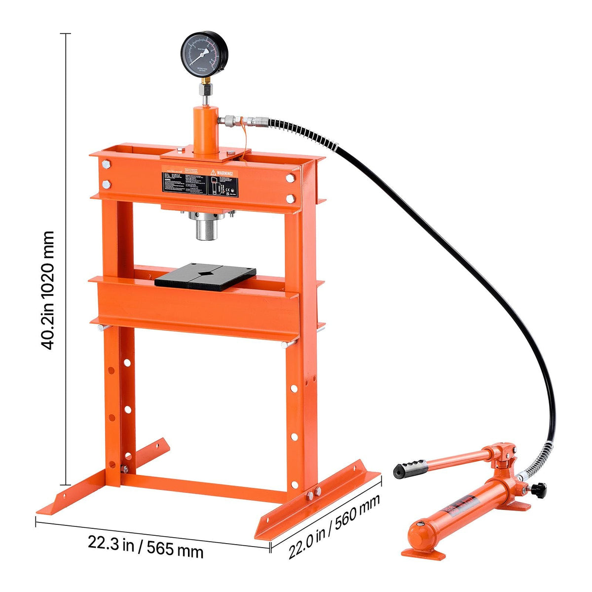Hydraulic Shop Press, 10 T H-Frame Shop Press with Press Plate & H-shaped Base, Stable Garage Floor Adjustable Hydraulic Press with Relief Valve, Fit for Bending, Straightening & Stamping