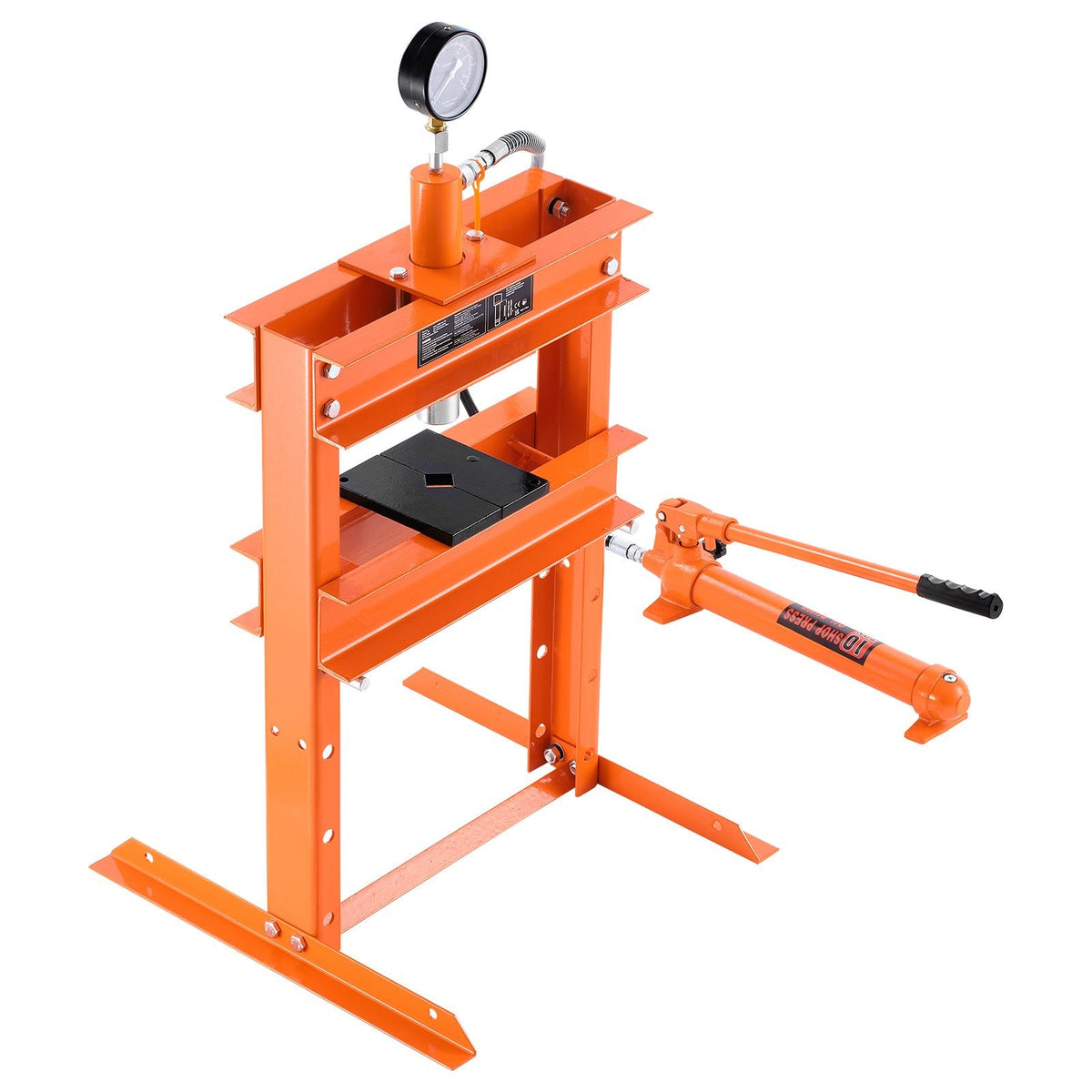 Hydraulic Shop Press, 10 T H-Frame Shop Press with Press Plate & H-shaped Base, Stable Garage Floor Adjustable Hydraulic Press with Relief Valve, Fit for Bending, Straightening & Stamping