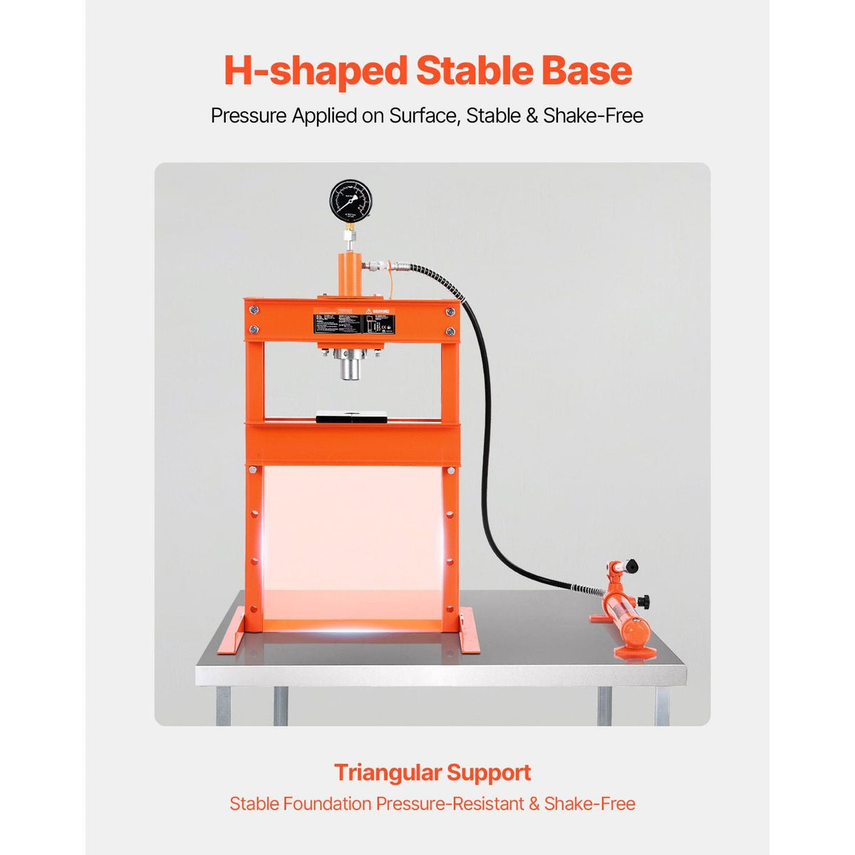 Hydraulic Shop Press, 10 T H-Frame Shop Press with Press Plate & H-shaped Base, Stable Garage Floor Adjustable Hydraulic Press with Relief Valve, Fit for Bending, Straightening & Stamping