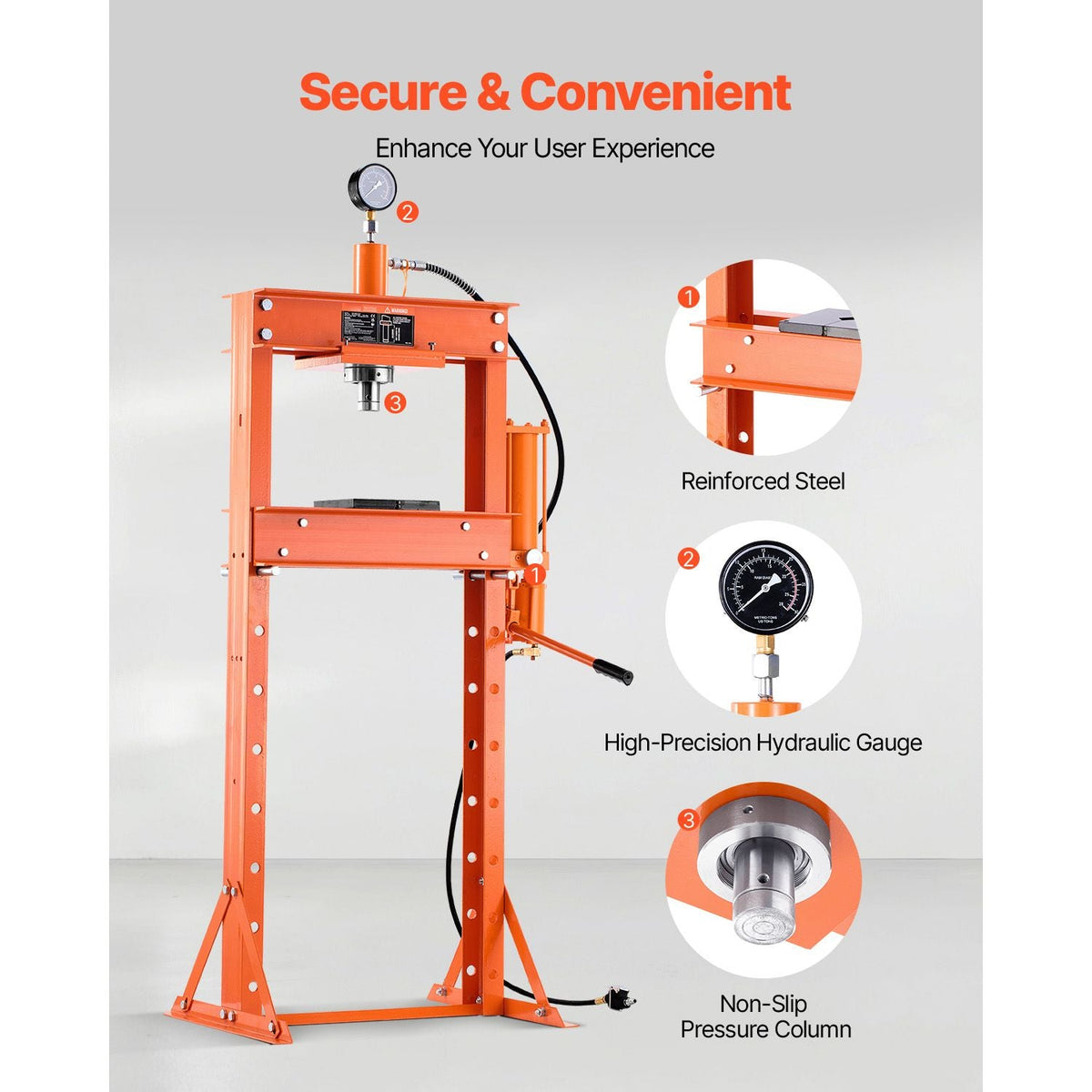 Hydraulic Shop Press, 20 T H-Frame Pneumatic Shop Press with Press Plate, Stable Garage Floor Adjustable Hydraulic Press with Triangular Support, Fit for Bending, Straightening & Stamping