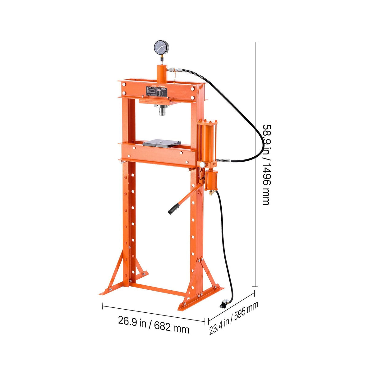 Hydraulic Shop Press, 20 T H-Frame Pneumatic Shop Press with Press Plate, Stable Garage Floor Adjustable Hydraulic Press with Triangular Support, Fit for Bending, Straightening & Stamping