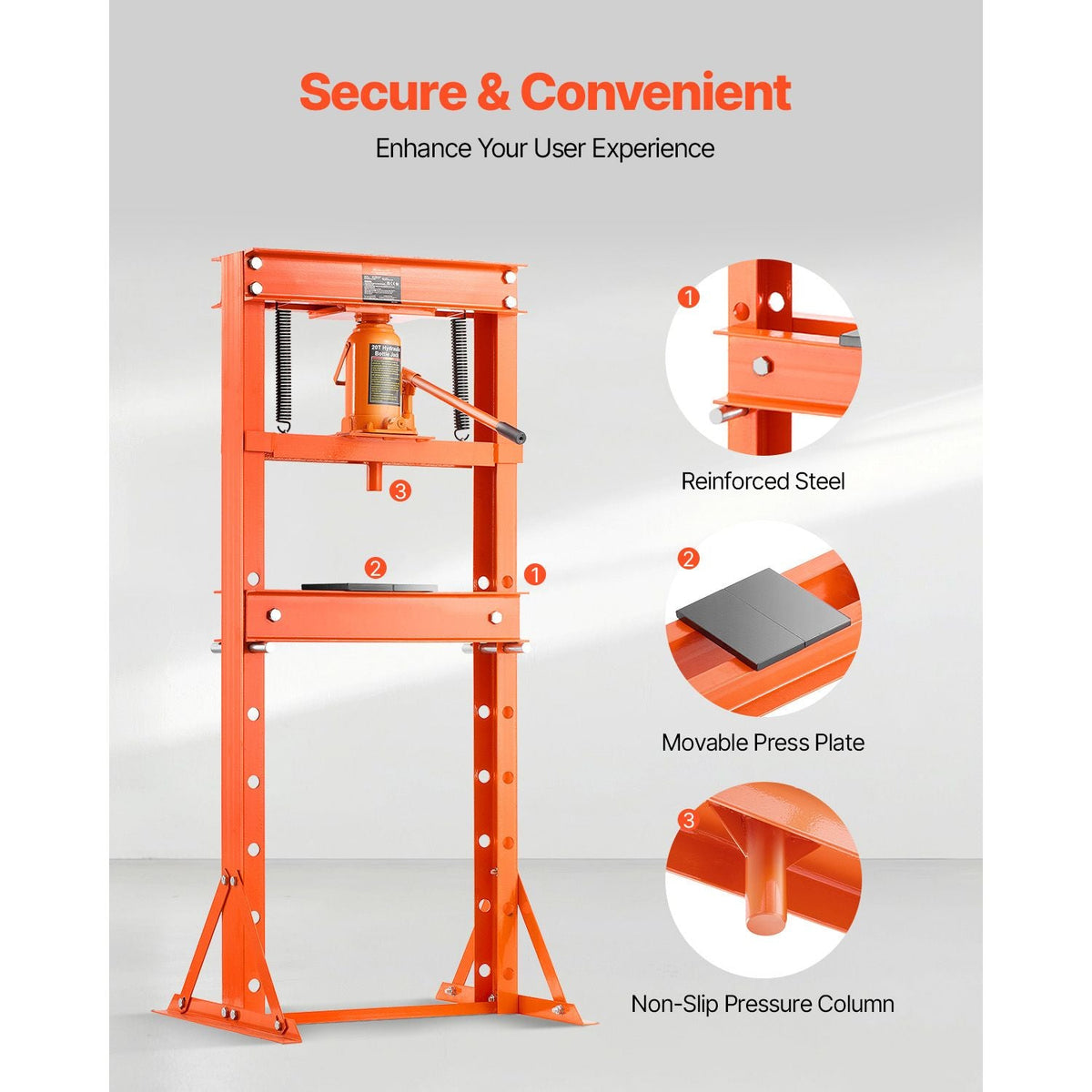 Hydraulic Shop Press, 20 T H-Frame Shop Press with Press Plate & Triangular Support, Stable Garage Floor Adjustable Hydraulic Press with Relief Valve, Fit for Bending, Straightening & Stamping