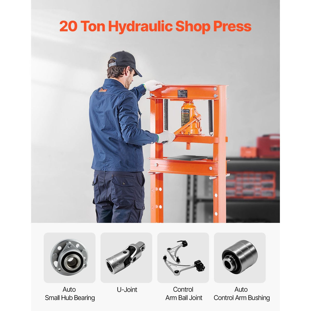 Hydraulic Shop Press, 20 T H-Frame Shop Press with Press Plate & Triangular Support, Stable Garage Floor Adjustable Hydraulic Press with Relief Valve, Fit for Bending, Straightening & Stamping