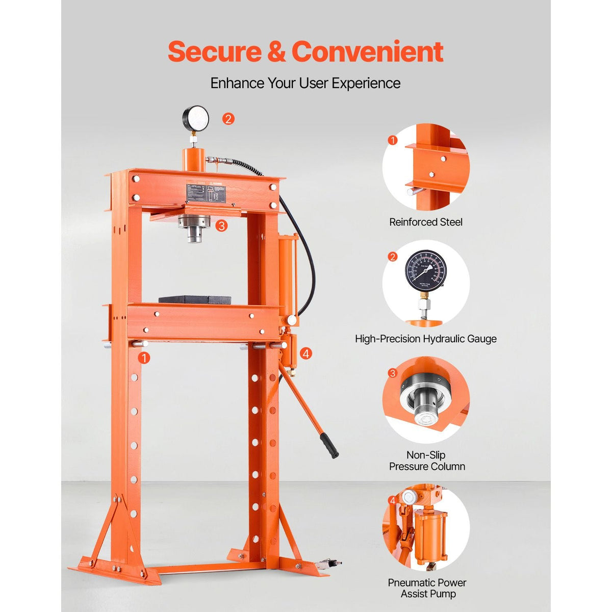 Hydraulic Shop Press, 30 T H-Frame Pneumatic Shop Press with Press Plate & Triangular Support, Stable Garage Floor Adjustable Hydraulic Press with Relief Valve, Fit for Bending & Straightening