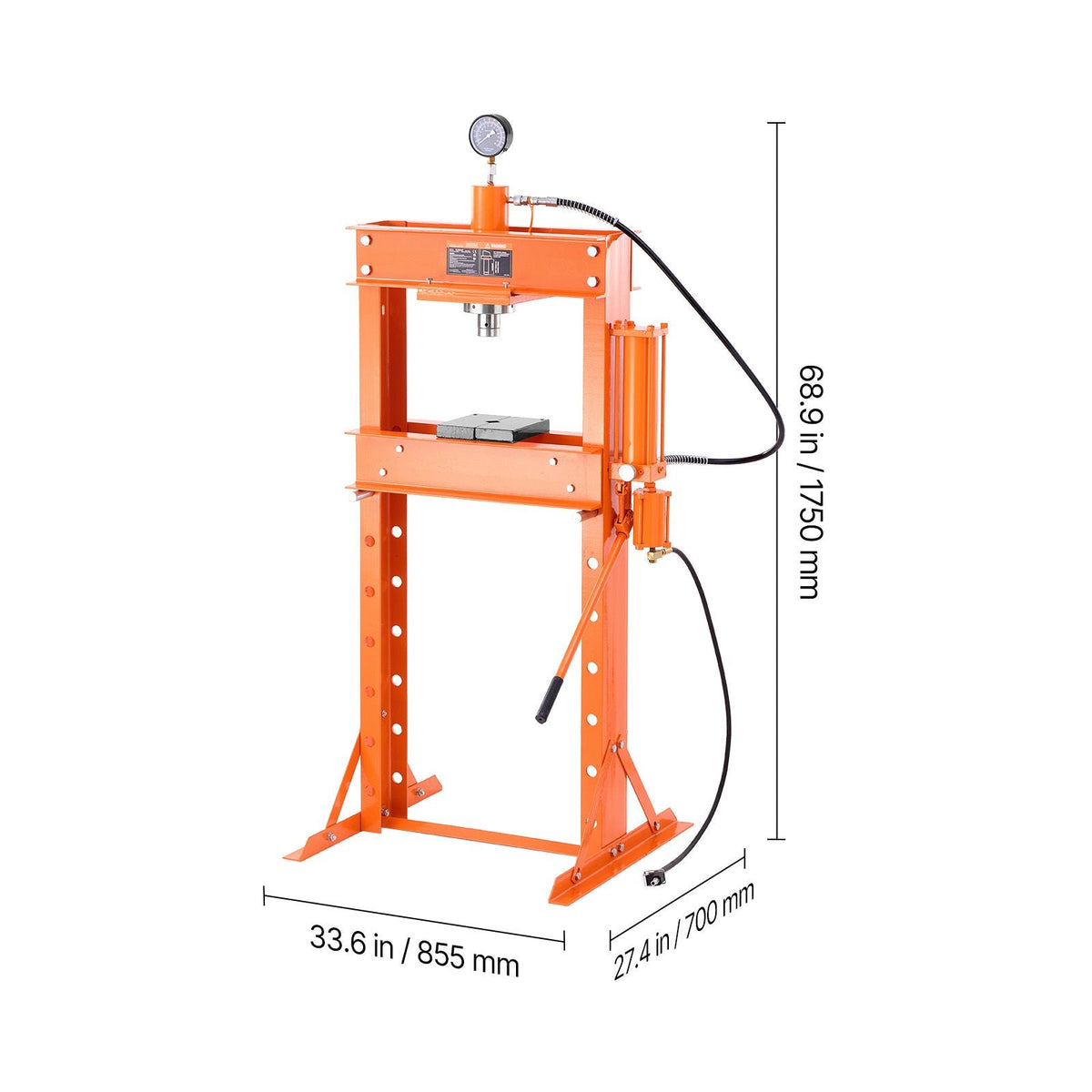 Hydraulic Shop Press, 30 T H-Frame Pneumatic Shop Press with Press Plate & Triangular Support, Stable Garage Floor Adjustable Hydraulic Press with Relief Valve, Fit for Bending & Straightening