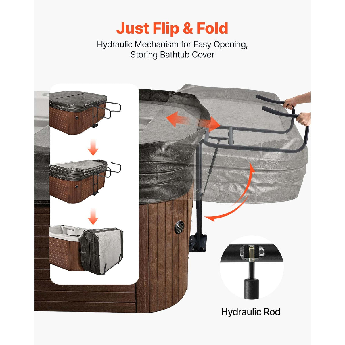 Hydraulic Spa Cover Lift, Hot Tub Cover Lift, Adjustable Height 33.1 to 41.3 in and Width from 53.1 to 92.5 in, Mounted Underneath on One Side, Compatible with Various Sizes of Hot Tubs & Spas