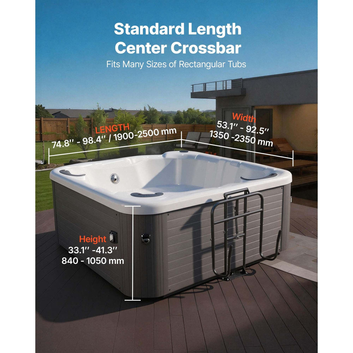 Hydraulic Spa Cover Lift, Hot Tub Cover Lift, Adjustable Height 33.1 to 41.3 in and Width from 53.1 to 92.5 in, Mounted Underneath on One Side, Compatible with Various Sizes of Hot Tubs & Spas
