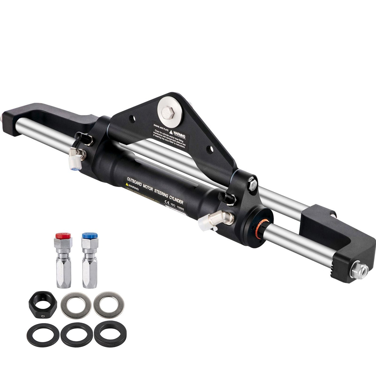 Hydraulic Steering Cylinder 300HP, Hydraulic Steering Front Mount Hydraulic Outboard Marine Steering Kit Without Hydraulic Hose and Helm for Outboards Boat Steering System