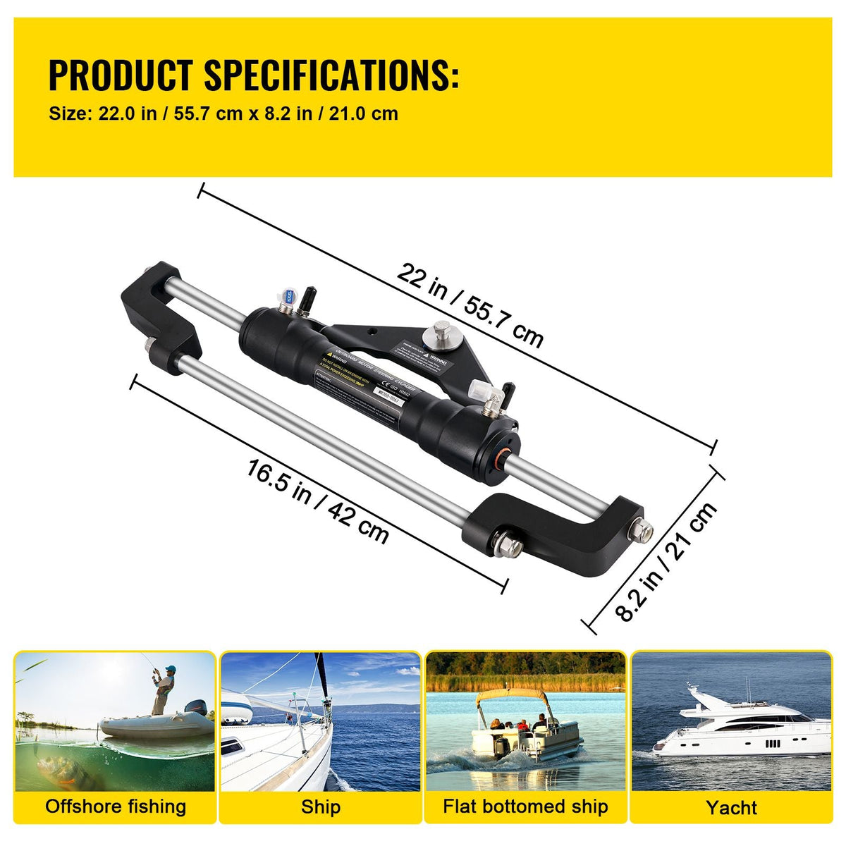 Hydraulic Steering Cylinder 300HP, Hydraulic Steering Front Mount Hydraulic Outboard Marine Steering Kit Without Hydraulic Hose and Helm for Outboards Boat Steering System