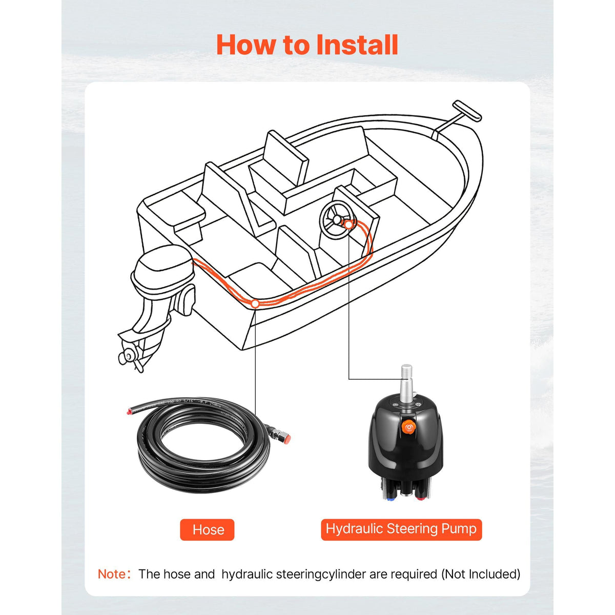 Hydraulic Steering Helm Pump, 150 HP, Helm Pump for Boat, with 6.9 MPa/1000 psi Max Working Pressure, Aluminum Alloy Housing, Check Valve, Replaceable Shaft Seal, for Outboards Fishing Boats