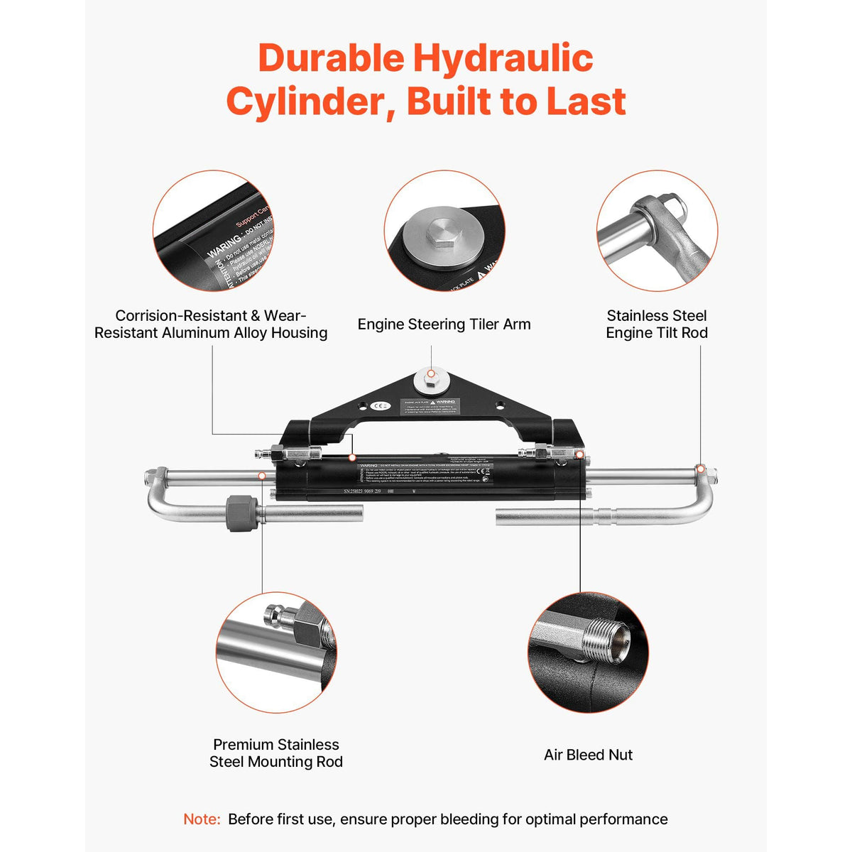 Hydraulic Steering Kit, 150 HP, Marine Boat Hydraulic Steering System, with 6.9 MPa/1000 psi Helm Pump, Two-Way Lock Cylinder, and 20ft High-Strength Hoses, for Single Station, Single-Engine Use