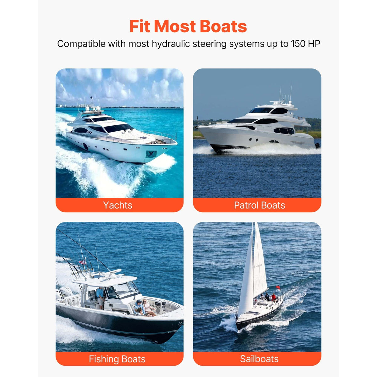 Hydraulic Steering Kit, 150 HP, Marine Boat Hydraulic Steering System, with 6.9 MPa/1000 psi Helm Pump, Two-Way Lock Cylinder, and 20ft High-Strength Hoses, for Single Station, Single-Engine Use