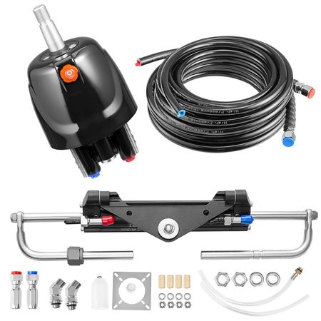 Hydraulic Steering Kit, 150 HP, Marine Boat Hydraulic Steering System, with 6.9 MPa/1000 psi Helm Pump, Two-Way Lock Cylinder, and 20ft High-Strength Hoses, for Single Station, Single-Engine Use