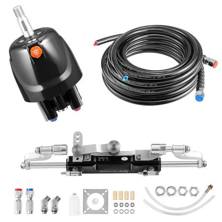 Hydraulic Steering Kit, 300 HP, Marine Boat Hydraulic Steering System, with 6.9 MPa/1000 psi Helm Pump, Two-Way Lock Cylinder, and 26ft High-Strength Hoses, for Single Station, Single-Engine Use
