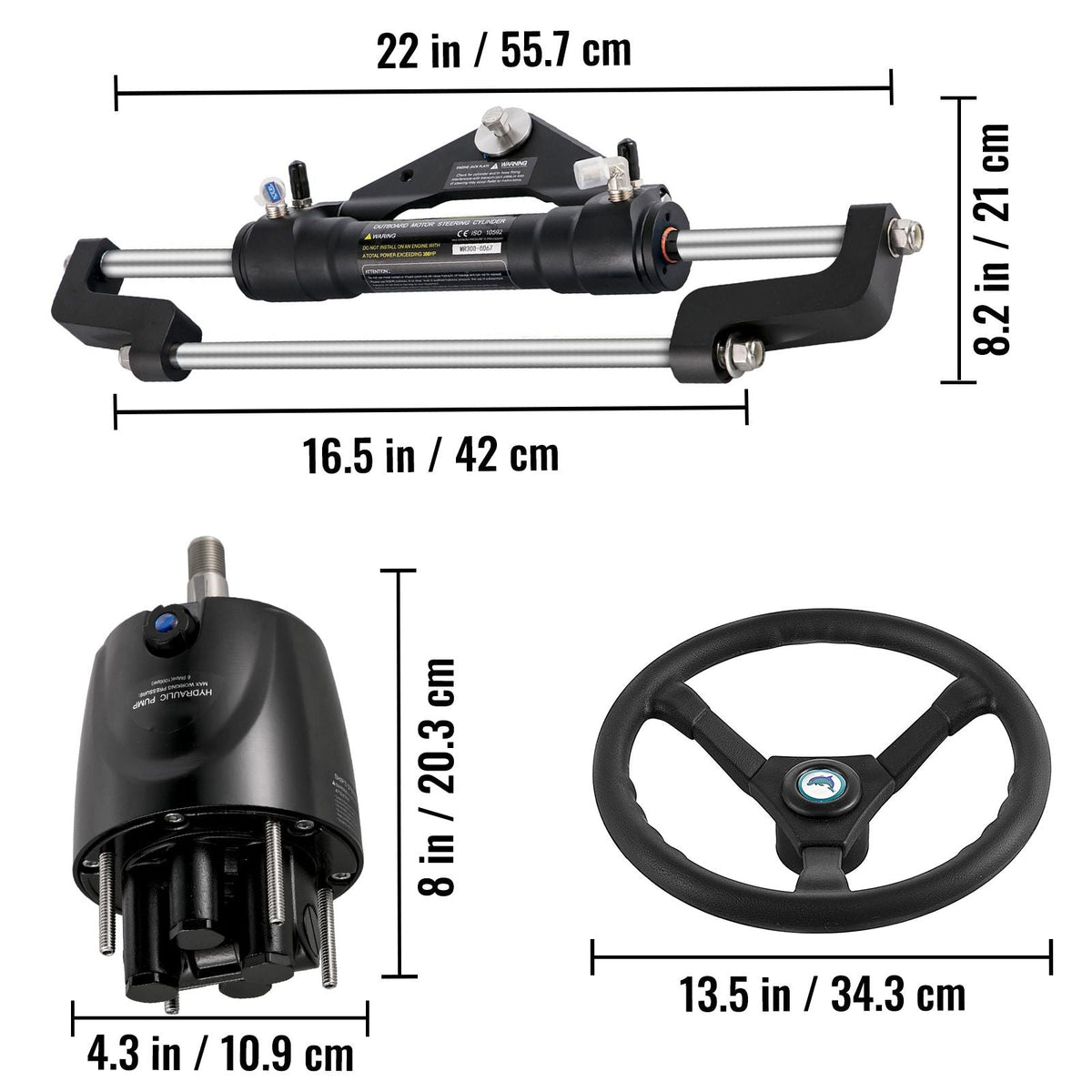 Hydraulic Steering Kit 300HP, Hydraulic Boat Steering Kit Helm Pump, Hydraulic Boat Steering Kit Without Hydraulic Steering Hose for Boat Steering System