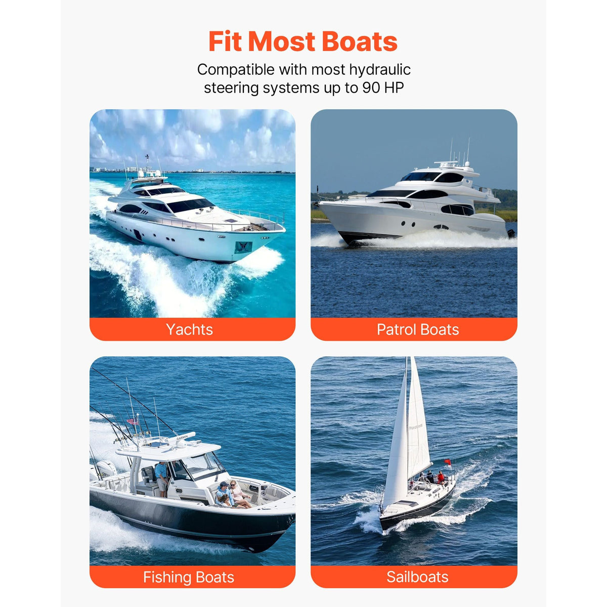 Hydraulic Steering Kit, 90 HP, Marine Boat Hydraulic Steering System, with 6.9 MPa/1000 psi Helm Pump, Two-Way Lock Cylinder, and 20 ft High-Strength Hoses, for Single Station, Single-Engine Use