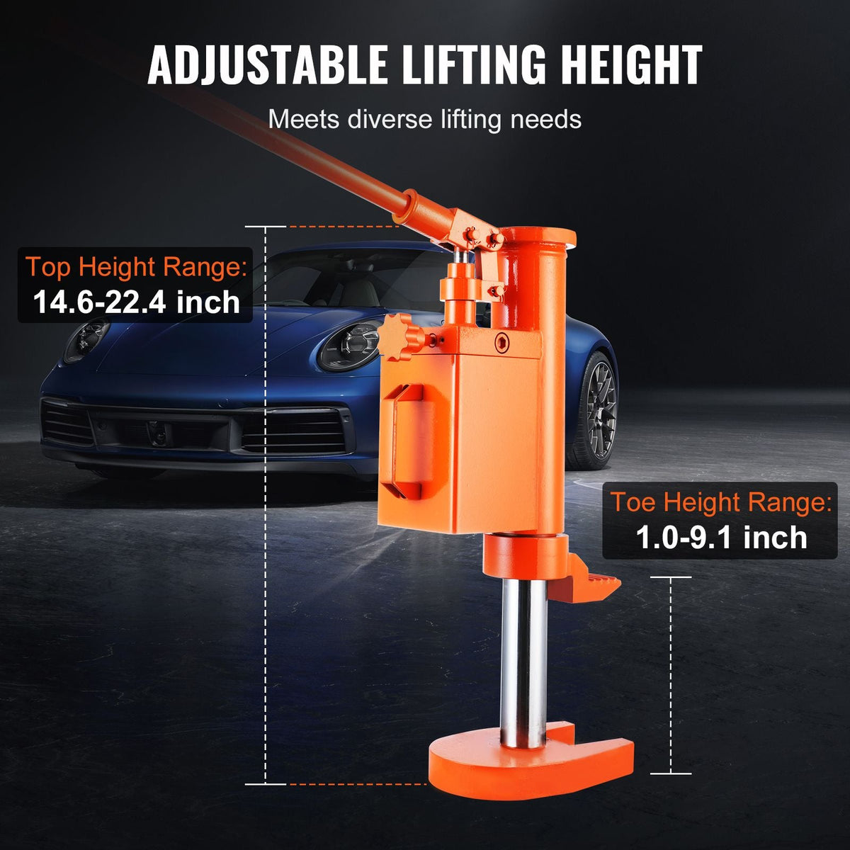 Hydraulic Toe Jack, 5 Ton On Toe Toe Jack Lift, 10 Ton On Top Lift Capacity Machine Jack, 1.0-9.1 in Toe Height, 14.6-22.4 in Top Height, 360° Rotatable Claw Jack for Machinery, Industry