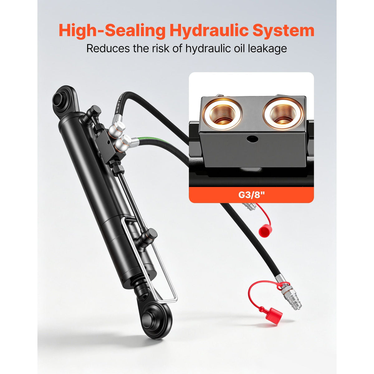 Hydraulic Top Link Cat. 2-2 (11 in Stroke, 22-7/16 in to 33-7/16 in), Max 2900PSI Hydraulic Cylinder with 2 Hoses & G3/8" Check Valves for Tractors