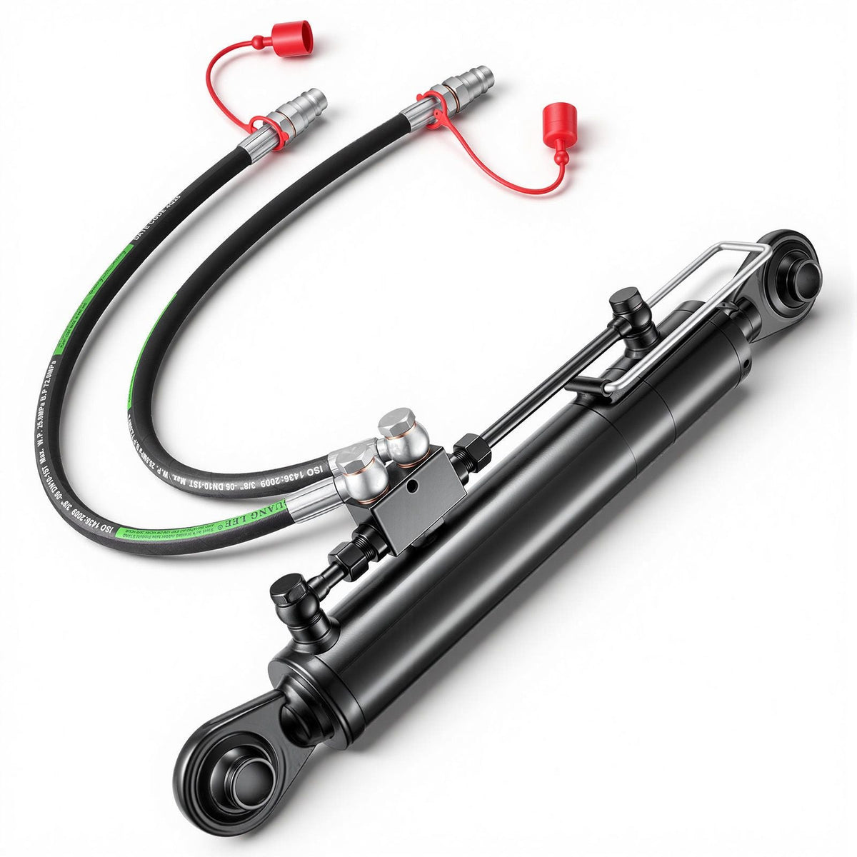 Hydraulic Top Link Cat. 2-2 (11 in Stroke, 22-7/16 in to 33-7/16 in), Max 2900PSI Hydraulic Cylinder with 2 Hoses & G3/8" Check Valves for Tractors