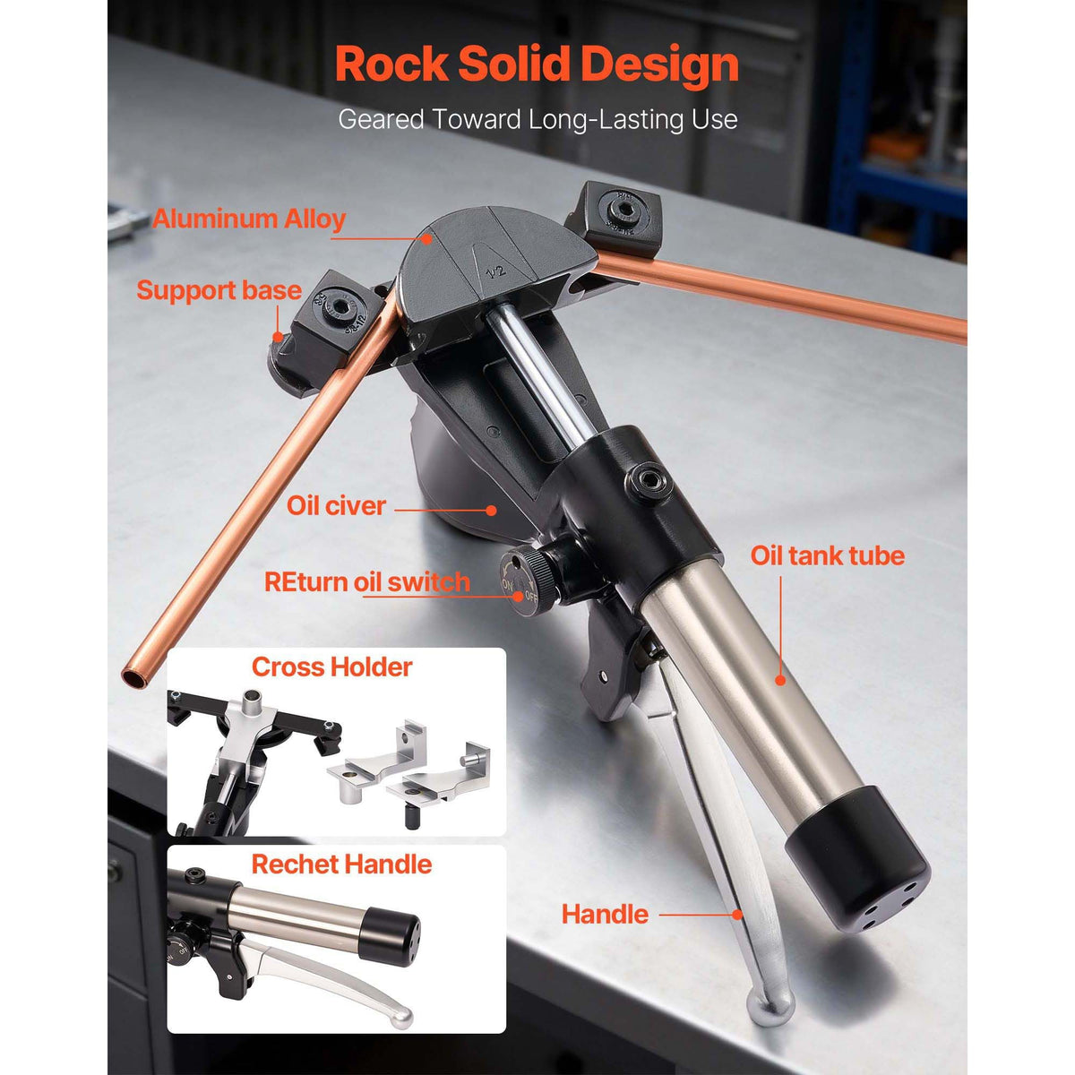 Hydraulic Tubing Bender Kit, 1/4 to 7/8 Inch, Copper Tube Pipe Bender, Forward/Reverse HVAC Bending Tool Set, with 7 Aluminium Alloy Dies, for HVAC Air Conditioning Refrigeration Auto Repair