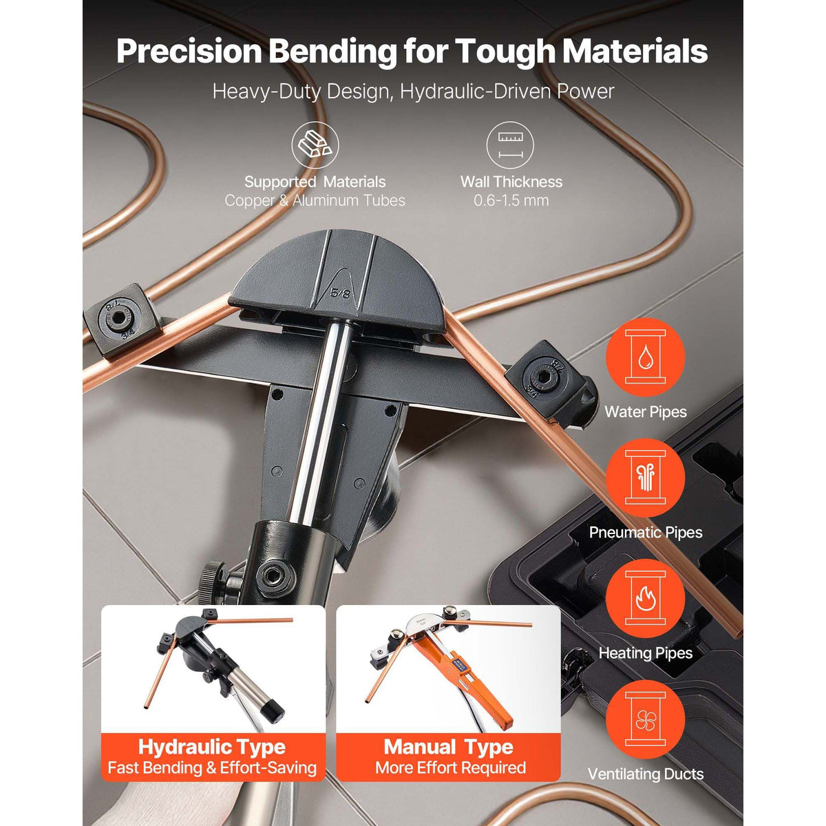Hydraulic Tubing Bender Kit, 1/4 to 7/8 Inch, Copper Tube Pipe Bender, Forward/Reverse HVAC Bending Tool Set, with 7 Aluminium Alloy Dies, for HVAC Air Conditioning Refrigeration Auto Repair
