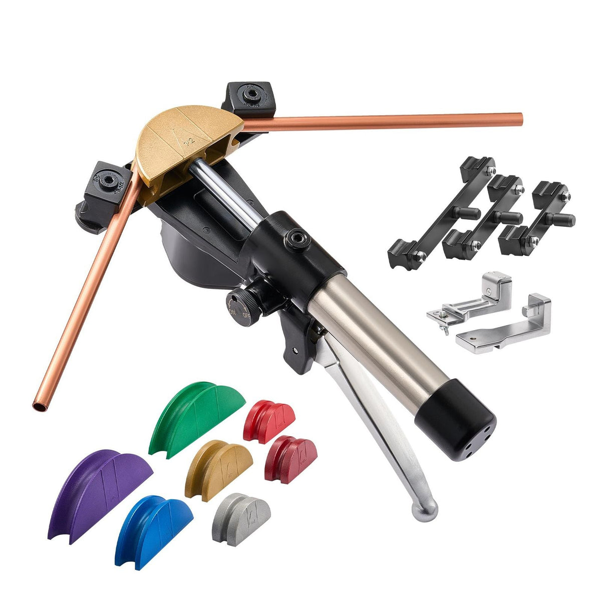 Hydraulic Tubing Bender Kit, 1/4 to 7/8 Inch, Copper Tube Pipe Bender, Forward/Reverse HVAC Bending Tool, with 7 Color Aluminium Alloy Dies, for HVAC Air Conditioning Refrigeration Auto Repair