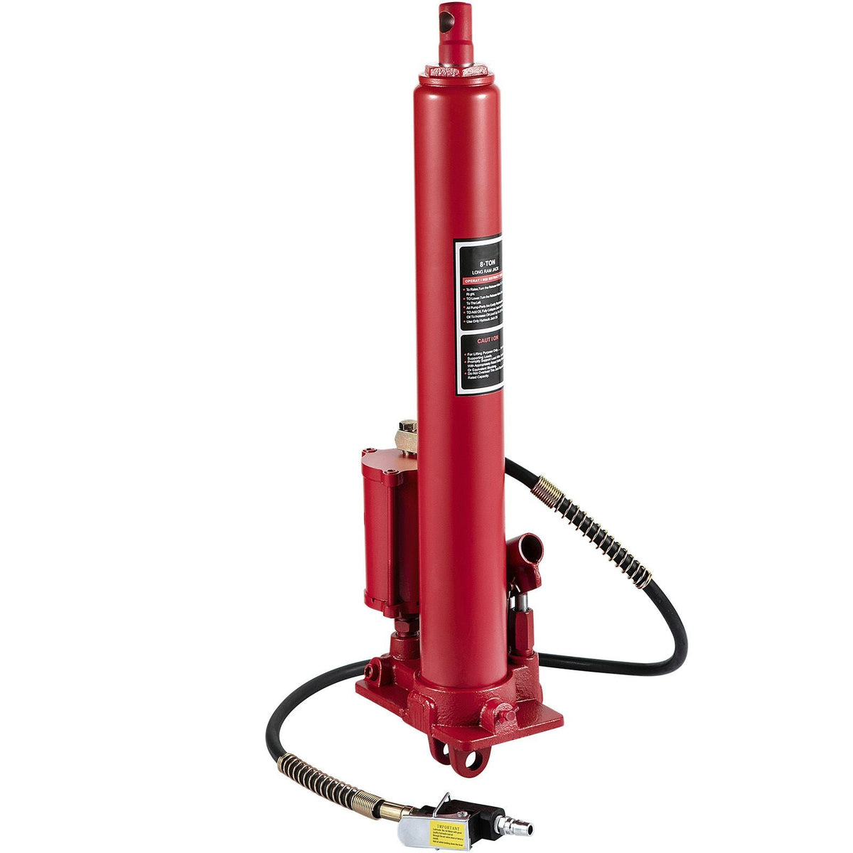 Hydraulic/Pneumatic Long Ram Jack, 8 Tons/17363 lbs Capacity, with Single Piston Pump and Clevis Base, Manual Cherry Picker with Handle, for Garage/Shop Cranes, Engine Lift Hoist, Red
