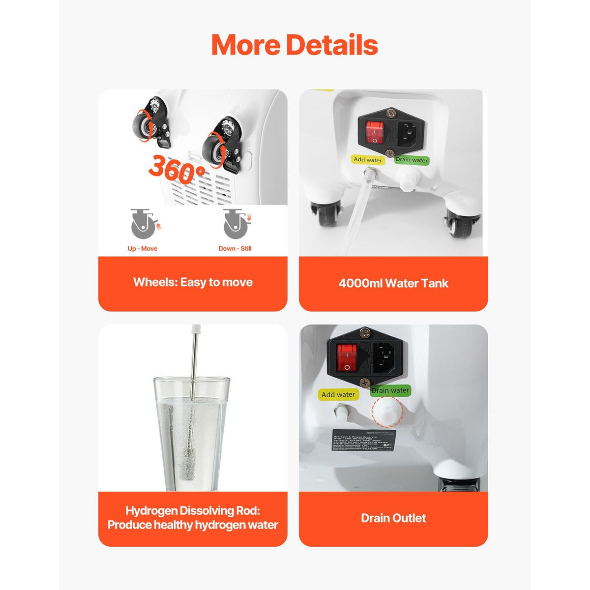 Hydrogen Inhalation Machine, 99.99% High Purity Hydrogen Inhaler, HO-Separated 1500ml/min (1000 H+500 O) Dual Port Hydrogen Oxygen Inhaler, Hydrogen-Rich Water Generator with Wheels for Home