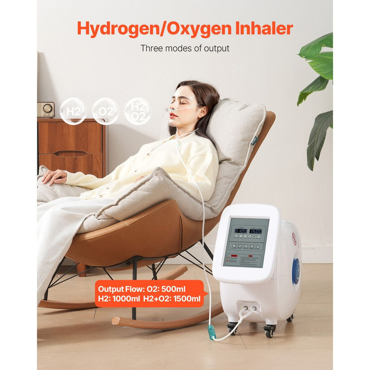 Hydrogen Inhalation Machine, 99.99% High Purity Hydrogen Inhaler, HO-Separated 1500ml/min (1000 H+500 O) Dual Port Hydrogen Oxygen Inhaler, Hydrogen-Rich Water Generator with Wheels for Home
