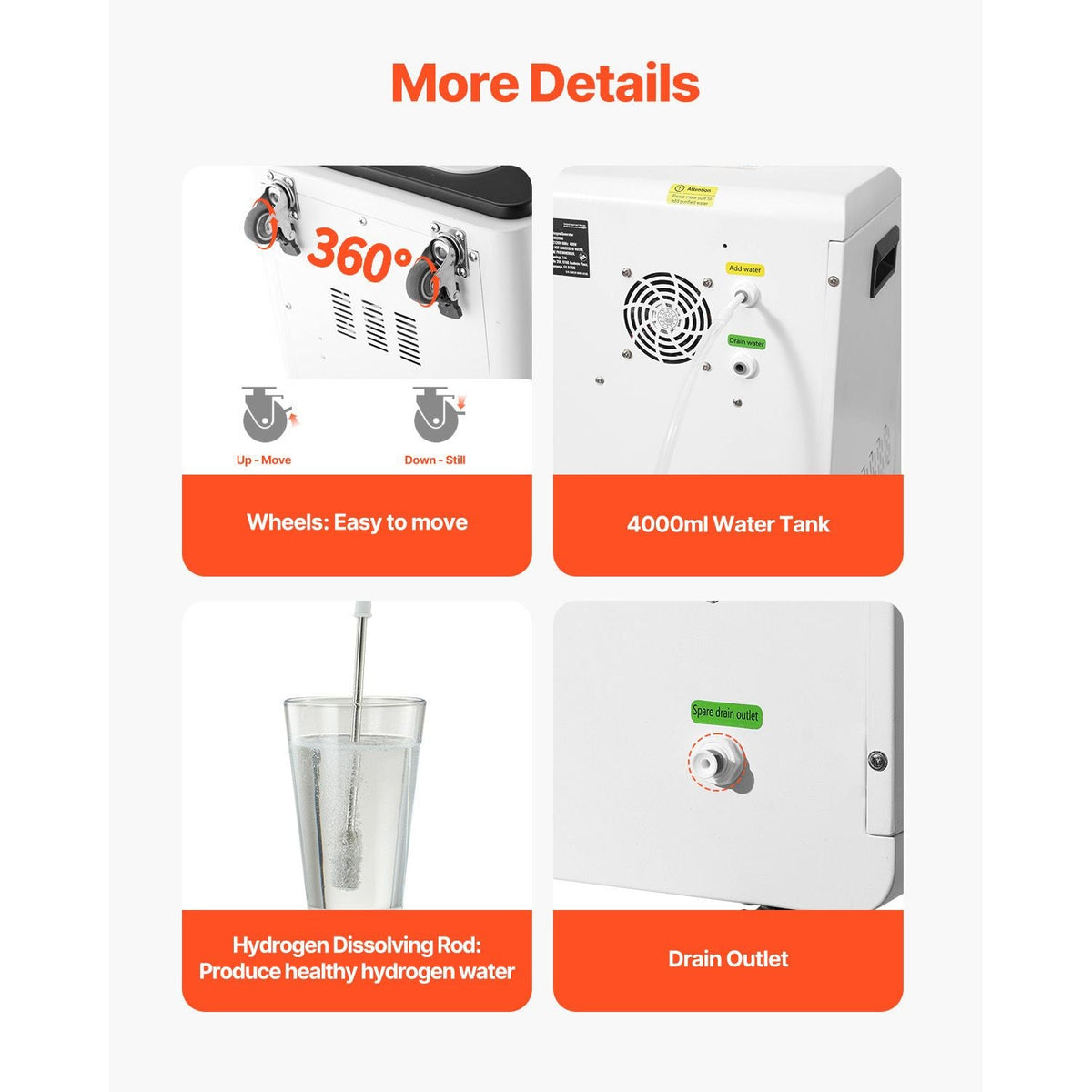 Hydrogen Inhalation Machine, 99.99% High Purity Hydrogen Inhaler, HO-Separated 1800ml/min Dual Port Hydrogen Oxygen Inhaler, Hydrogen-Rich Water Generator with Wheels for Home Travel