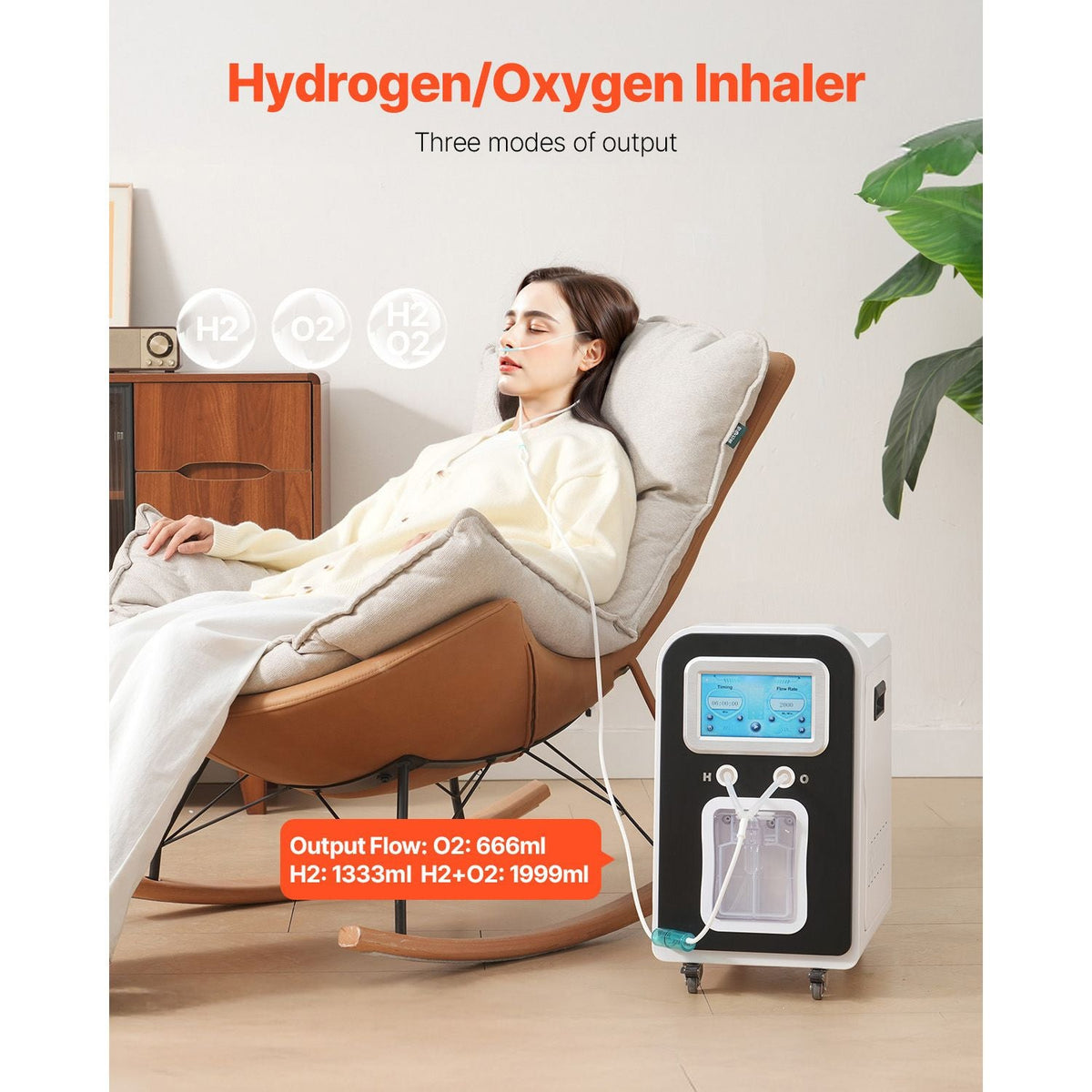 Hydrogen Inhalation Machine, 99.99% High Purity Hydrogen Inhaler, HO-Separated 1800ml/min Dual Port Hydrogen Oxygen Inhaler, Hydrogen-Rich Water Generator with Wheels for Home Travel