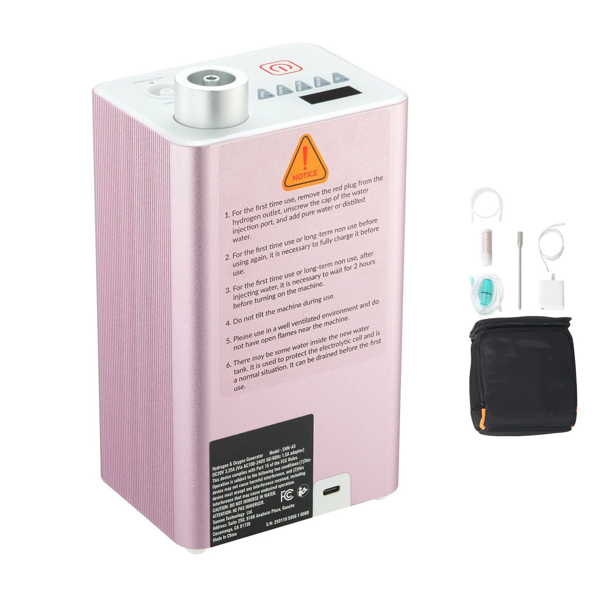 Hydrogen Inhalation Machine, 99.99% High Purity Hydrogen Inhaler, HO-Separated 180ml/min (120 H+60 O) Dual Port Hydrogen Oxygen Inhaler, Hydrogen-Rich Water Generator for Home Travel
