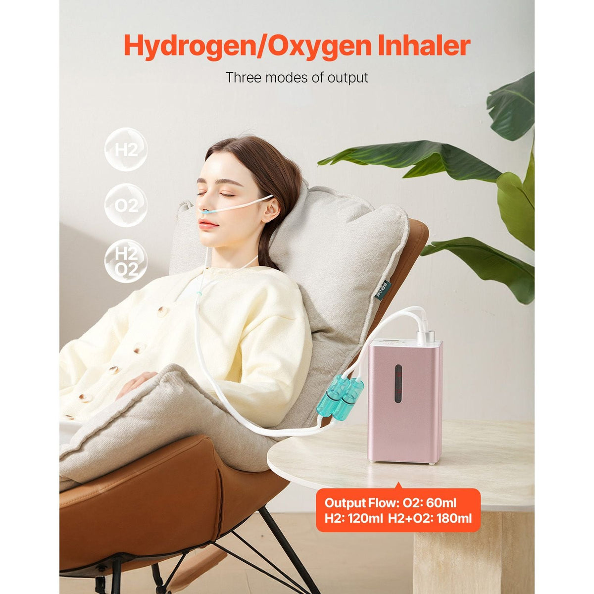 Hydrogen Inhalation Machine, 99.99% High Purity Hydrogen Inhaler, HO-Separated 180ml/min (120 H+60 O) Dual Port Hydrogen Oxygen Inhaler, Hydrogen-Rich Water Generator for Home Travel