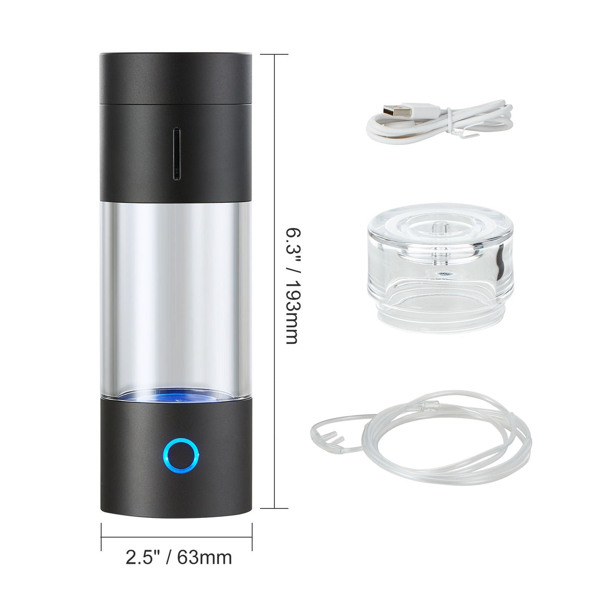 Hydrogen Water Bottle Generator, 230 ml / 8.1 oz Capacity Portable Hydrogen Water Maker, SPE Technology Hydrogen Rich Water Ionizer Machine with Nasal Inhalation Tube and Self-Cleaning